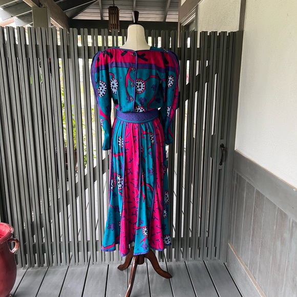 Jeanne Marc Dress Colorful 🌸❤️Pink Teal - Picture 2 of 14